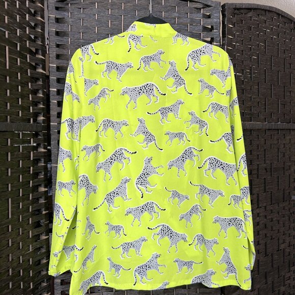 Ann Taylor Womens Long Sleeve Faux Wrap Blouse Cheetah Lime Green Size LP NWT - Picture 6 of 6